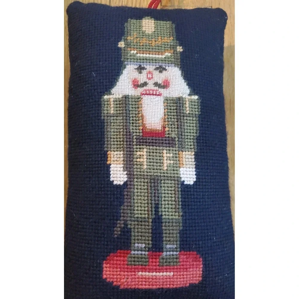Vintage Needlepoint Nutcracker Christmas Standing Pillow 10.5